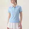 Camisa Polo de Color Contrastante para Mujer, Corte Ajustado, Camiseta de Manga Corta, Top Deportivo de Fitness para Hombro Derecho, Bádminton, Tenis, Secado Rápido
