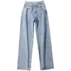 Jeans Rectos de Cintura Alta Color Claro para Mujer Verano 2022 Sueltos Ajustados Cruzados de Cintura Pantalones Anchos de Pierna