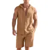 Colección de verano para hombre estilo europeo transfronterizo, lino nuevo: conjunto de cárdigan con capucha y botones y shorts, artículo más vendido, en stock