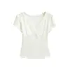 Ropa de Mujer al por Mayor Transfronteriza 2026 Verano Nuevo Estilo Top de Manga Corta con Cuello en V Cruzado Estilo Europeo y Americano Camiseta Versátil de Color Sólido