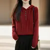 Suéter de Tricô com Capuz Cor Lisa Feminino Outono Inverno Solto Ombro Caído Caimento Relaxado Macio Amigo da Pele Manga Longa Top Casual