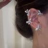 Douyin Mismo Estilo Lazo Incrustado de Diamantes Colgante de Oreja Clip para la Oreja Diseño Nicho Temperamento Suave Aretes Combinables
