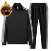 Conjunto Três Listras Novo Estilo Transfronteiriço Jaqueta com Forro de Fleece Roupa Esportiva Masculina Casual ao Ar Livre Moletom e Calça de Moletom Outono e Inverno
