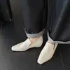 Zapatos de cuero para commuting invisibles que aumentan la altura, mocasines de piel de vaca lavada, zapatos de vestir de cuero genuino de punta cuadrada de tacón medio para otoño 2026