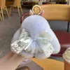 Bolsa de Brinquedo de Pelúcia de Coelho Fofo com Pelo de Coelho Real, Pingente para Mochila, Ornamento para Carro, Presente para Melhor Amigo, Chaveiro