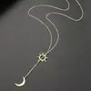 Moderna, Elegante y Encantadora Cadena Larga de Metal Creativa de Sol y Luna Estilo Banquete para Mujer