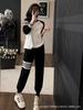 Marca Europea de Moda TB Traje Deportivo Casual para Mujer Primavera y Otoño Sudadera de Manga Larga con Cuello Redondo Set Adelgazante de Pantalón Deportivo de Dos Piezas