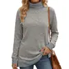 Amazon Europa América E-commerce Transfronteiriço 2026 Outono Inverno Nova Cor Blocada Gola Alta Solta Manga Longa Camiseta Feminina Top com Fenda