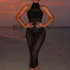 Vestido ajustado SHEIN sexy con huecos y pedrería, para cruzar fronteras, pareo para vacaciones en la playa, en stock de fábrica de comercio exterior