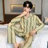 Pijama Masculino 100% Algodão Outono Manga Longa Versão Solta Juventude Primavera e Verão Terno com Calça Manga Curta Roupa de Casa Roupa Externa