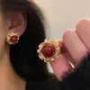 Pendientes de Borla con Forma de Gota de Agua y Pétalo Completamente Incrustados en Diamantes, Estilo Moda de la Industria Pesada Europea y Americana, Pendientes Calientes Festivos Otoño e Invierno Rojo Ankora