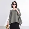 Top plisado irregular básico Miyake, nueva colección primavera/otoño, cuello redondo, manga tres cuartos, corte holgado, dobladillo asimétrico, top para mujer