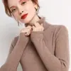 Suéter simple de cuello alto para mujer, otoño e invierno, corte ajustado, longitud corta, sin botones, ajustado, capa interior, lana sintética, top de punto de manga larga