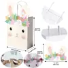 Saco de Presente DIY Coelho Floral Bolsa de Mão Fofa Saco de Papel Kraft Saco de Embalagem de Aniversário Saco de Embalagem de Lembrança