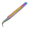 Pinzas para pestañas postizas de acero inoxidable multicolor de precisión para injertos, pinzas para pestañas, clip de pluma dorada floreciente, dispositivo auxiliar de maquillaje de belleza para pestañas postizas