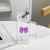 Vaso de Vidrio Resistente a Altas Temperaturas, Vaso de Agua Cuadrado Transparente, Vaso con Popote y Asa de Arco