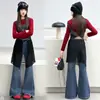 Pantalones acampanados para niña, nueva colección primavera/otoño 2026, pantalones vaqueros elásticos de corte ajustado para niñas mayores, pantalones acampanados de otoño con un ligero ensanchamiento