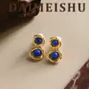 Moda Retro Europea y Americana Sencillos Versátiles Pendientes de Piedra Natural Lujo Ligero Gama Alta Nicho Temperamento Pendientes de Aguja de Plata 925