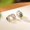 Yilu Prata S925 Prata Pura Banhado a Ouro Jade Hetian Jadeíta Âmbar Cabaça Oco Vintage Desgastado Moda Brincos de Clipe