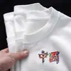 Camiseta Unisex de Algodón Puro Pesado Cuello Redondo Manga Corta Estilo Chino Verano Tendencia Capa Base Ins Camiseta Manga Corta