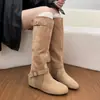 Botas retro con plataforma para aumentar la altura para mujer, nuevo estilo coreano 2026, versátiles, con hebilla de cinturón, cómodas, planas, de pierna ancha