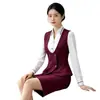 Elegante conjunto de falda y chaleco profesional color burdeos para otoño e invierno para mujeres en departamentos de ventas, KTV, recepción de hotel, traje de chaleco de trabajo