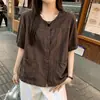 2026 Verano Sudeste Asiático Nueva Camisa Retro de Algodón y Lino Cárdigan Casual de Manga Corta con Botones Superiores Chaqueta de Temperamento