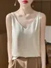 Nuevo Estilo Camisola para Mujer Satén de Seda Tirante Ancho Primavera y Verano Corte Ajustado Cuello en V Top Corto Camiseta Moderno