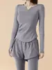 Nuevo Conjunto de Yoga de Manga Larga con Cintura Delgada para Mujer, Falda-Pantalón Falsa de Dos Piezas, Anti-Exposición, Ropa Deportiva para Pilates, Fitness, Running