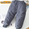Calças de veludo infantil Inverno Nova cor sólida Calças de algodão Tesouro feminino Calças de perna de tesouro masculinas Estilo ocidental Moda forrada de lã Calças grossas