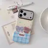 Pastel de cumpleaños, elefantito, osito, marco marrón, ventana grande, adecuado para funda de teléfono Apple 17, funda iPhone 16 a cuadros