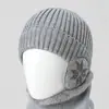 Gorro de Lã Tricotado Masculino para Uso Externo no Inverno com Forro de Fleece, Espessado para o Inverno, à Prova de Vento, Quente, Protetor de Orelhas para Ciclismo