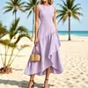 Vestido de verano para mujer de estilo vacacional, nuevo, transfronterizo europeo y americano, con empalme de malla de seda, sin mangas, escote recto, entallado en la cintura, de longitud larga