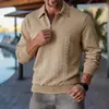 Sudadera de Nuevo Estilo Europea y Americana para Amazon Transfronterizo, Manga Larga, Color Sólido, Casual, Empalme Jacquard, Cuello Polo, Suéter Superior para Hombre
