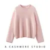 Suéter Nuevo de Cachemir 100% Puro para Mujer Otoño e Invierno, Cuello Redondo, Cepillado, Tejido Grueso, Suéter Corto Holgado para Mujer, Versátil