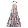 Vestido de Malla Bordado Floral Tridimensional Estilo Super Hada para Mujer, Vestido Largo Elegante de Verano sin Mangas de Corte A, Vestido Adelgazante y Espectacular
