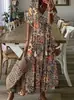 Vestido Largo Casual Dulce Holgado de Manga Media con Estampado y Flecos, Cuello en V, de Venta Caliente Transfronteriza Europea y Americana para Mujer en Stock