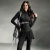 Conjunto de Yoga Adelgazante Cárdigan de Manga Larga Falso Dos Piezas Falda-Pantalón Cubre Caderas Muestra Piernas Delgadas Alta Elasticidad Entrenamiento Profesional Deportivo Conjunto de Dos Piezas
