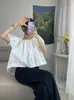 Camisa de Verano Nueva Chic Coreana Estilo Francés Sencilla Diseño de Corbata Plisada Doble Cara Manga Corta