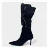 Nuevas Botas de Tacón Alto de Caña Ancha 2026 para Mujer, Estilo Western, Moda Europea y Americana, Botas de Tacón de Bloque de Punta Puntiaguda Sexy con Tachuelas