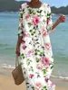 (Cintura ceñida) Vestido largo casual versátil para mujer con estampado 3D estilo resort y cuello redondo