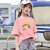 2170# Jaqueta Estampada Lisa Colorida para Meninos e Meninas Camiseta 100% Algodão Roupa Infantil Camiseta de Manga Curta Nova Tendência