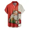 Camisa Corta Navideña Europea y Americana Transfronteriza Nueva con Bolsillos y 7 Botones, Top Casual para Hombre Estampado