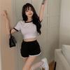 Estilo esportivo terno feminino verão curto contraste cor T-shirt umbigo manga curta top com shorts casuais duas peças terno moda