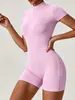 Traje de Yoga de una Pieza con Cremallera y Mangas Cortas Ajustado de Verano para Mujer, Traje de una Pieza Ajustado Hecho a Medida para Danza, Fitness y Running
