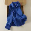 Toma real: Camisa de algodón y lino azul para mujer, nuevo top de principios de otoño 2026