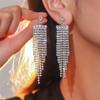 Moda Europea y Americana de Alta Gama Super Brillante Diamante Completo Aretes Largos de Borlas Lujosos Elegantes Aretes Accesorios para las Orejas Accesorios para Banquetes