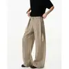 Calça Larga de Listras Americanas Masculina Estilo Old Money Solta Casual Botão Calça Longa Reta Fluida Calça Social