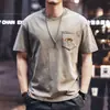 Nova Camiseta Masculina Retro Americana de Manga Curta Tendência de Outono Marca Loose Estampada de Meia Manga Camiseta Básica Masculina