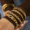 Conjunto de Pulsera con Broche en Forma de Anillo Incrustado con Circonita Geométrica Estilo Europeo y Americano, Chapado en Oro PVD, Conserva el Color, Joyería Sencilla y de Alta Calidad